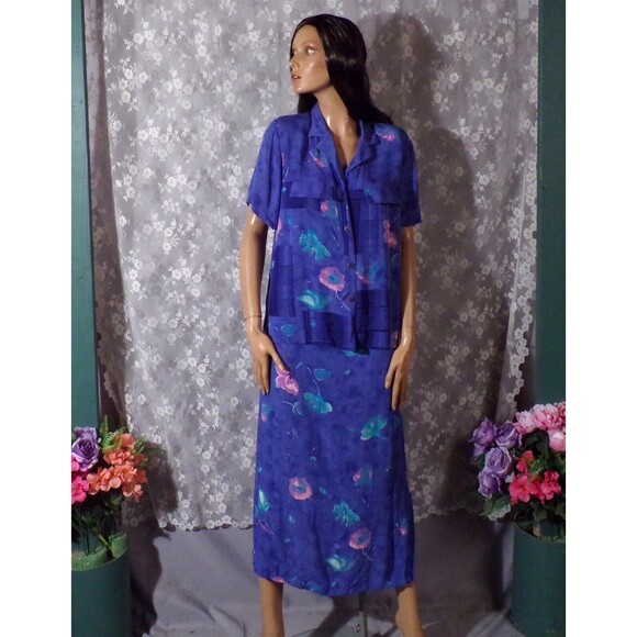 Vintage 90s Dress & Top 1990s Blue Floral Boho Whimsigoth Hippie Size Medium - Picture 3 of 7